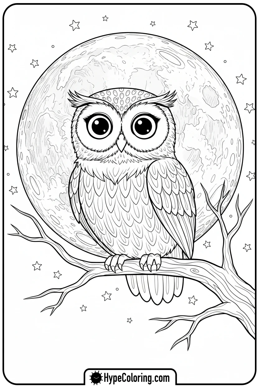 owl-on-moonlit-branch - halloween coloring pages free