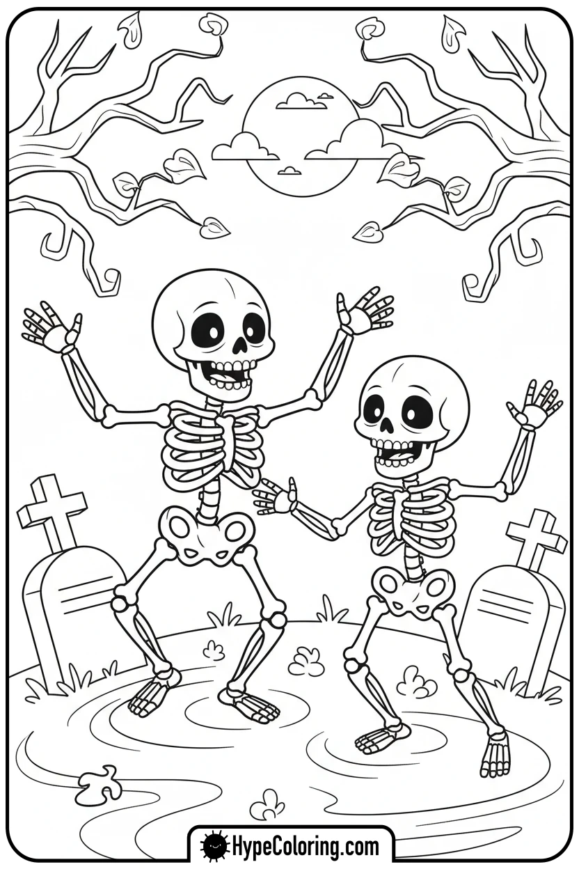 dancing-skeletons - halloween coloring pages free