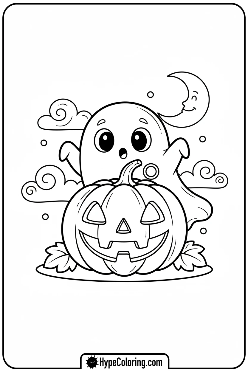ghost-peeking-from-pumpkin - halloween coloring pages free