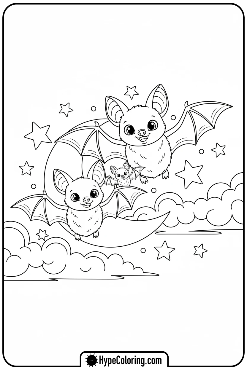 flying-bat-family - halloween coloring pages free