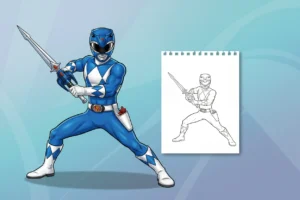 the-blue-power-ranger-holding - power rangers coloring pages