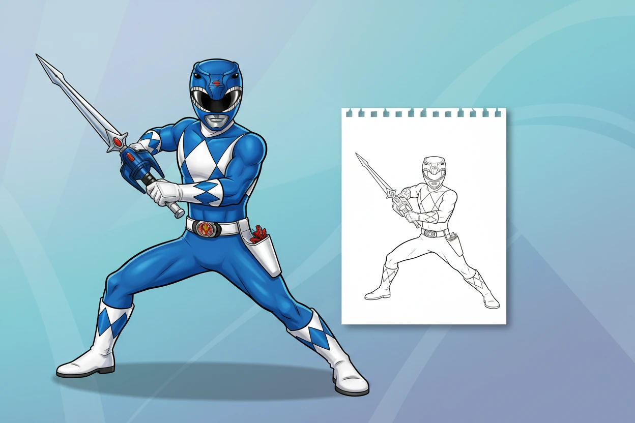 the-blue-power-ranger-holding - power rangers coloring pages
