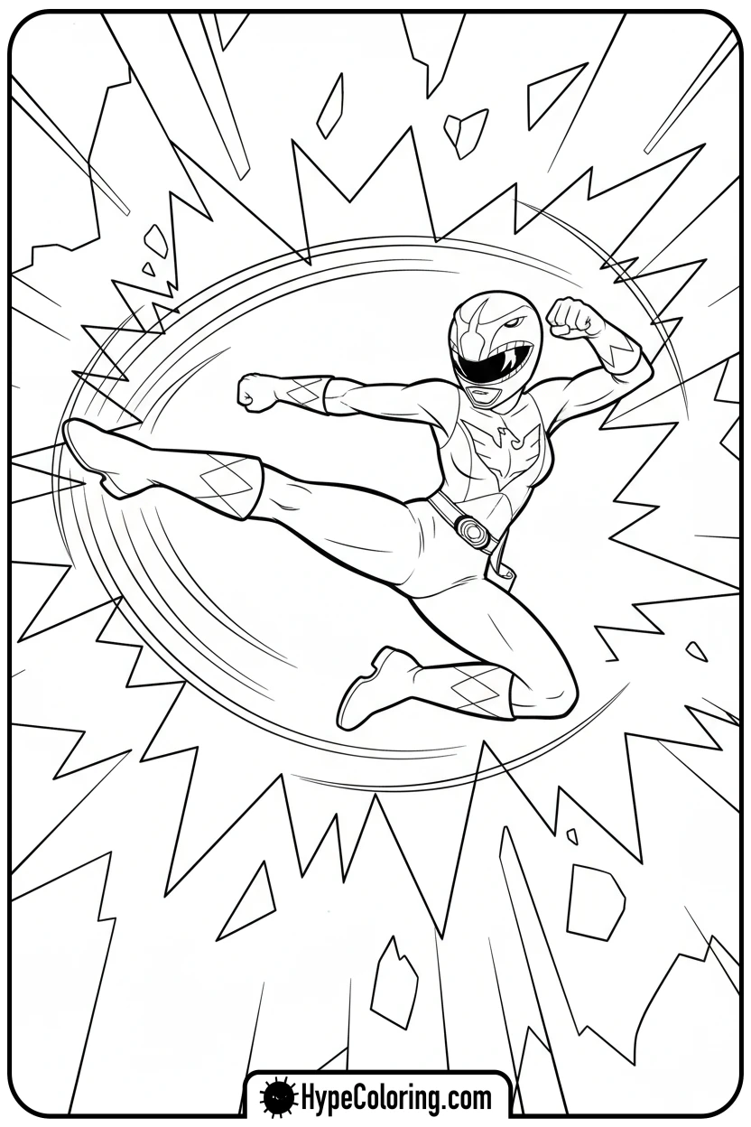 Click to download PDF pink-ranger-spinning-kick - power rangers coloring pages