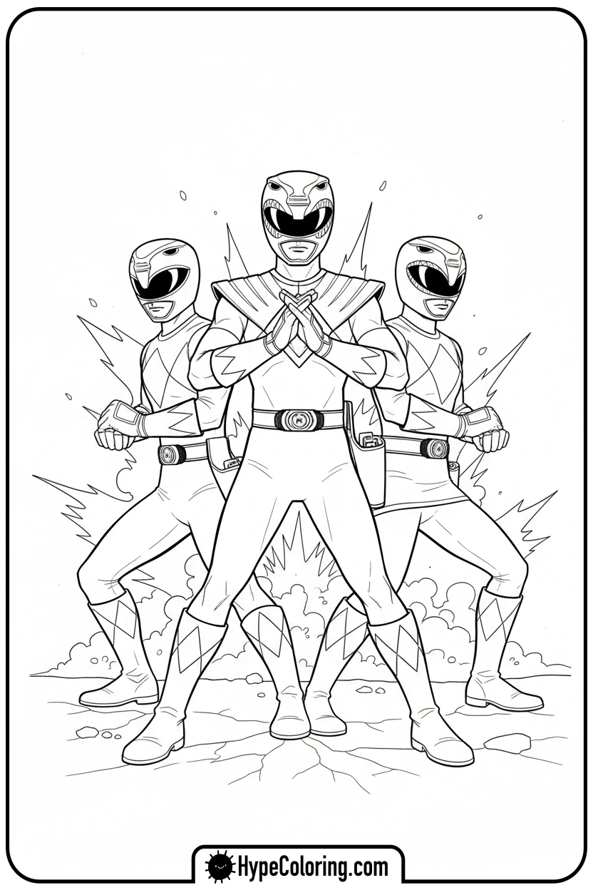 Click to download PDF three-rangers-ready - power rangers coloring pages