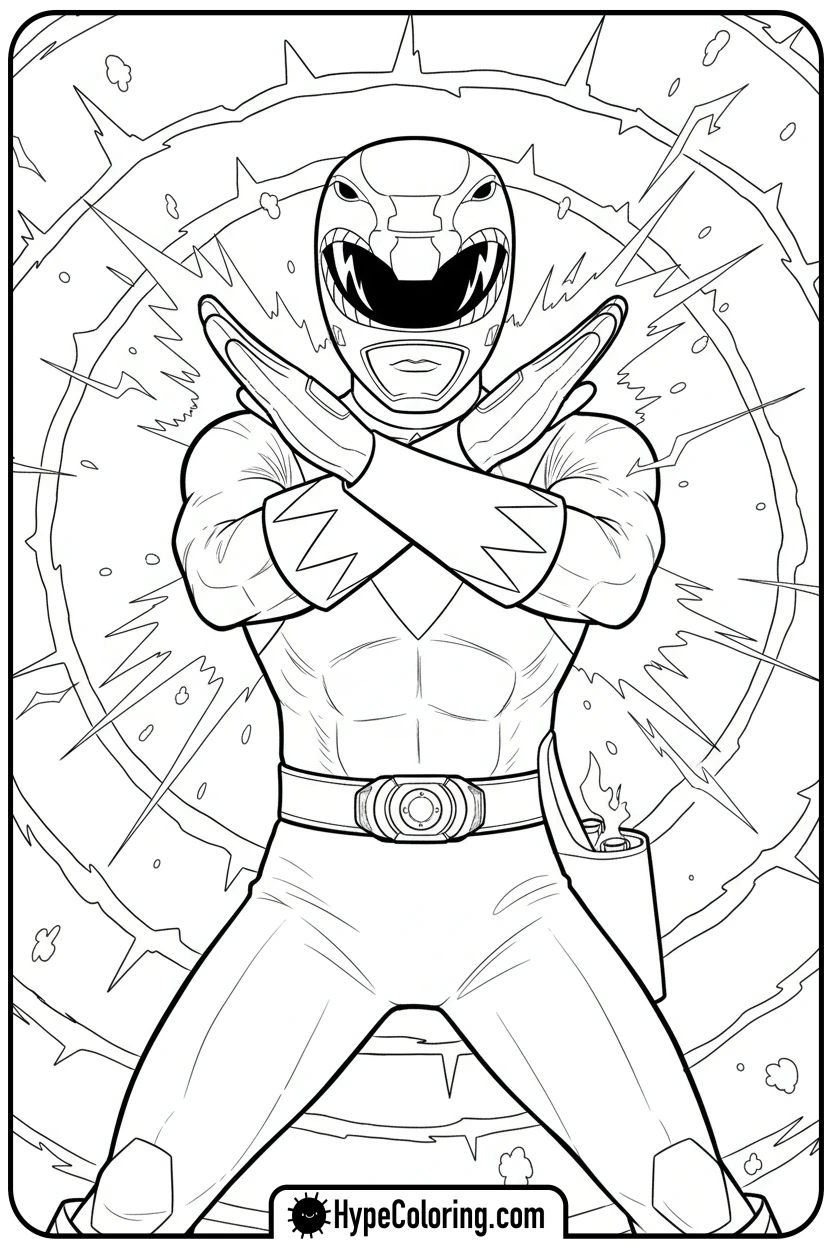 Click to download PDF red-ranger-blocking-attack - power rangers coloring pages