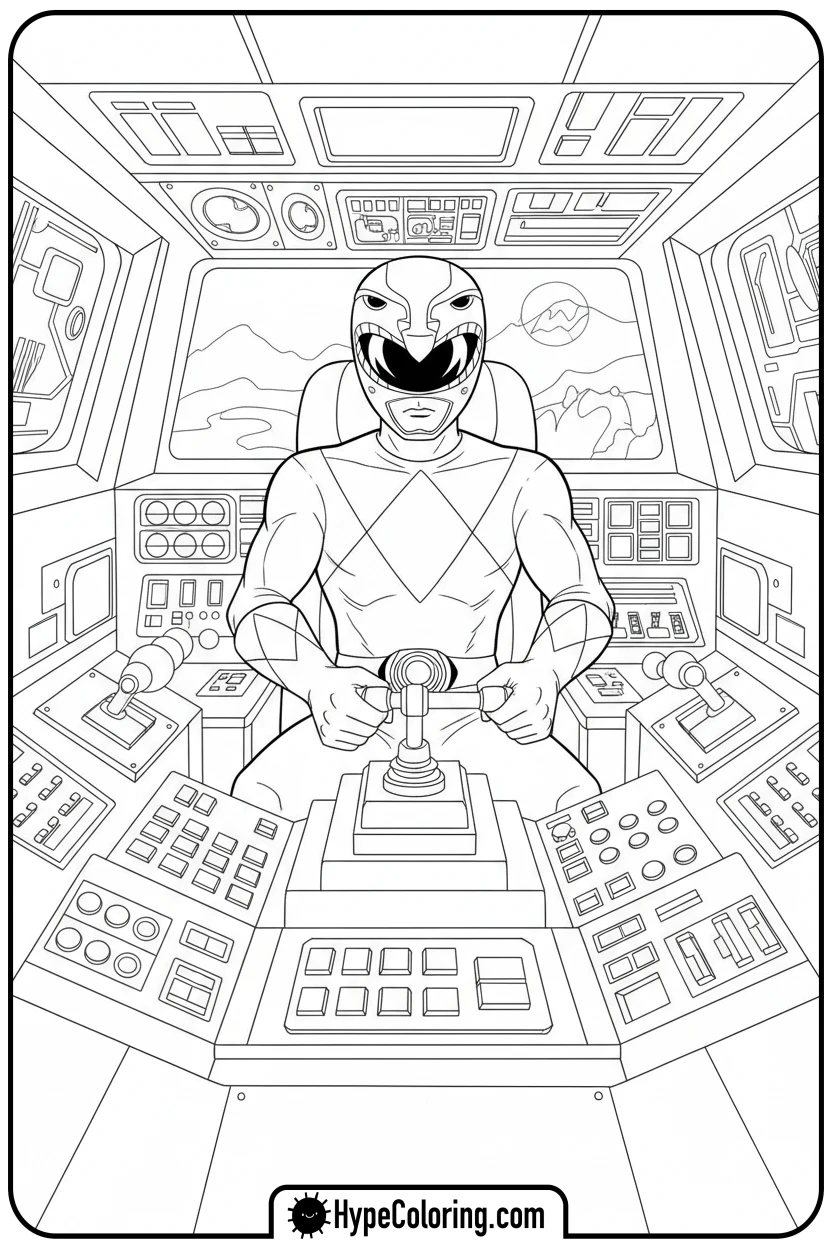 Click to download PDF red-ranger-piloting-zord - power rangers coloring pages