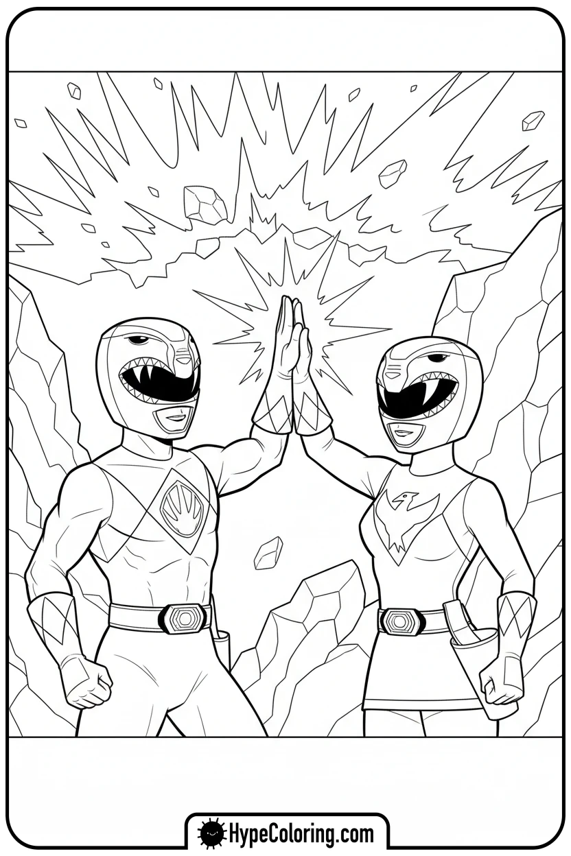 Click to download PDF rangers-high-fiving - power rangers coloring pages