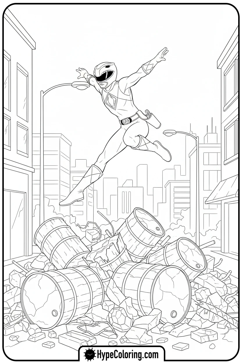 Click to download PDF blue-ranger-leaping-obstacles - power rangers coloring pages