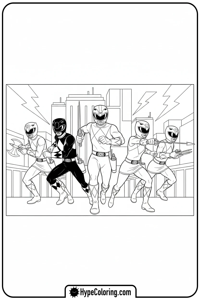 Click to download PDF power-rangers-group-charge - power rangers coloring pages
