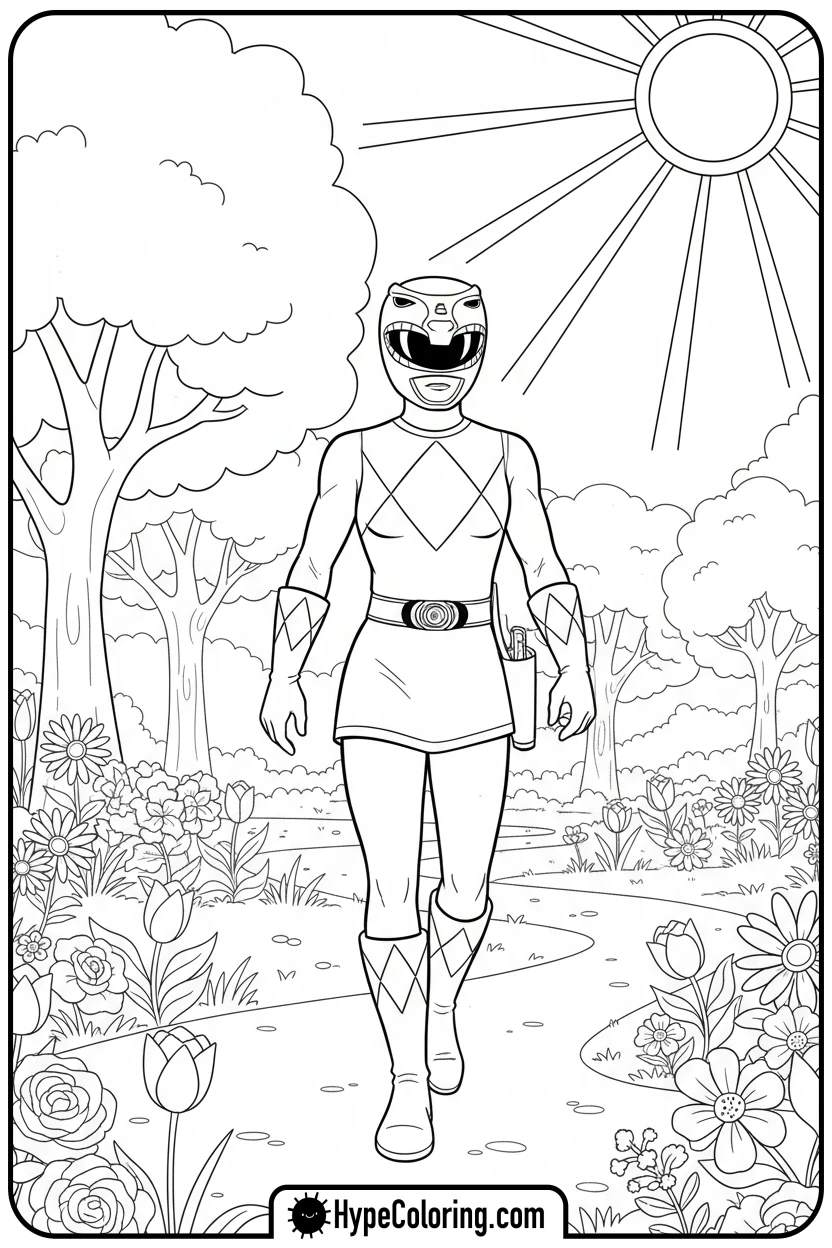 Click to download PDF yellow-ranger-on-patrol - power rangers coloring pages