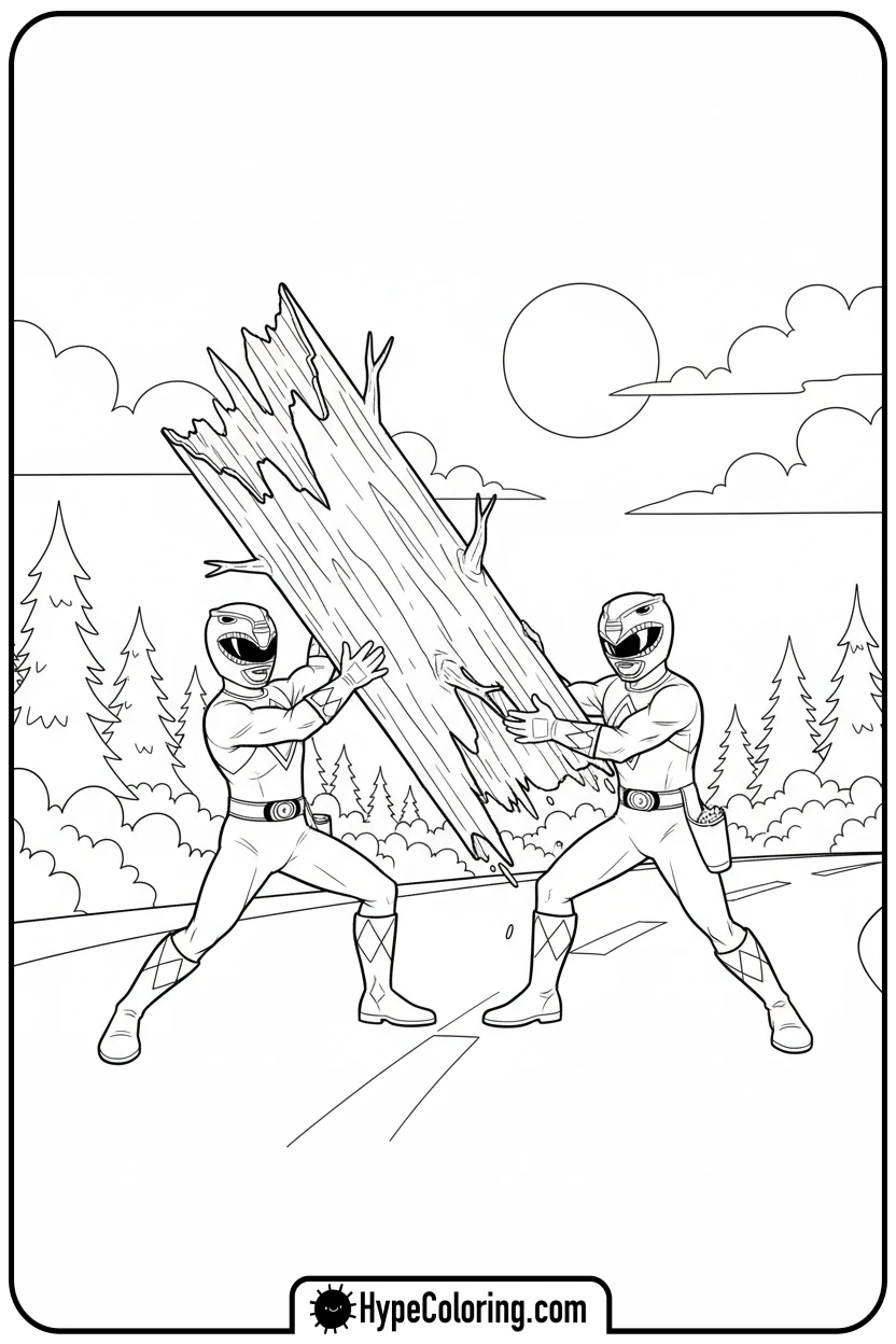 Click to download PDF rangers-lifting-tree - power rangers coloring pages