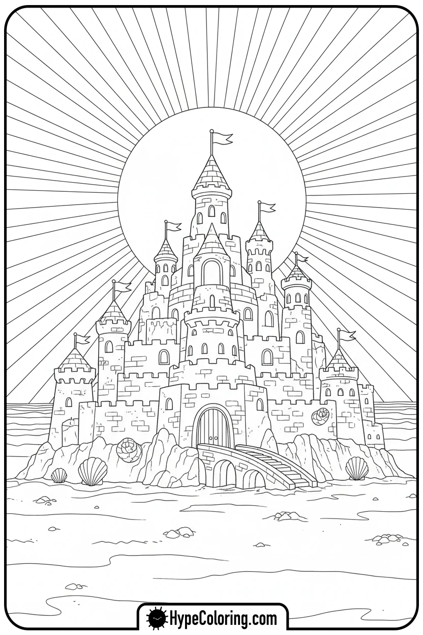 detailed-sandcastle - summertime coloring pages