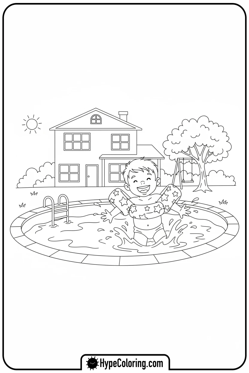 child-swimming-in-pool - summertime coloring pages