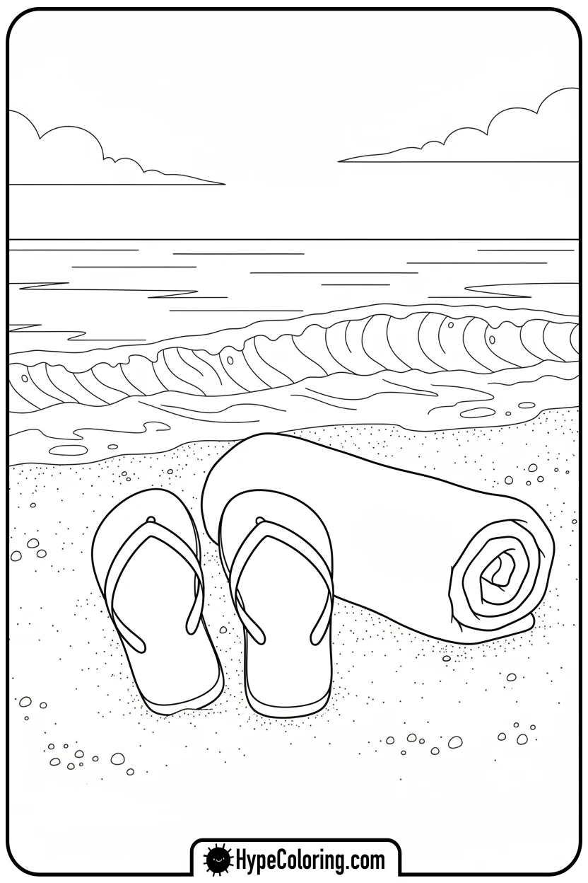 flip-flops-on-beach - summertime coloring pages