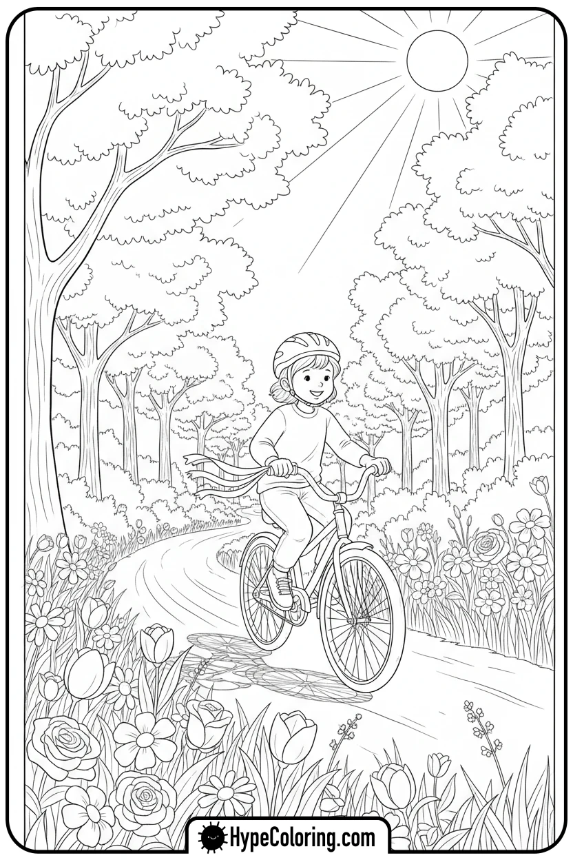 child-riding-bike - summertime coloring pages