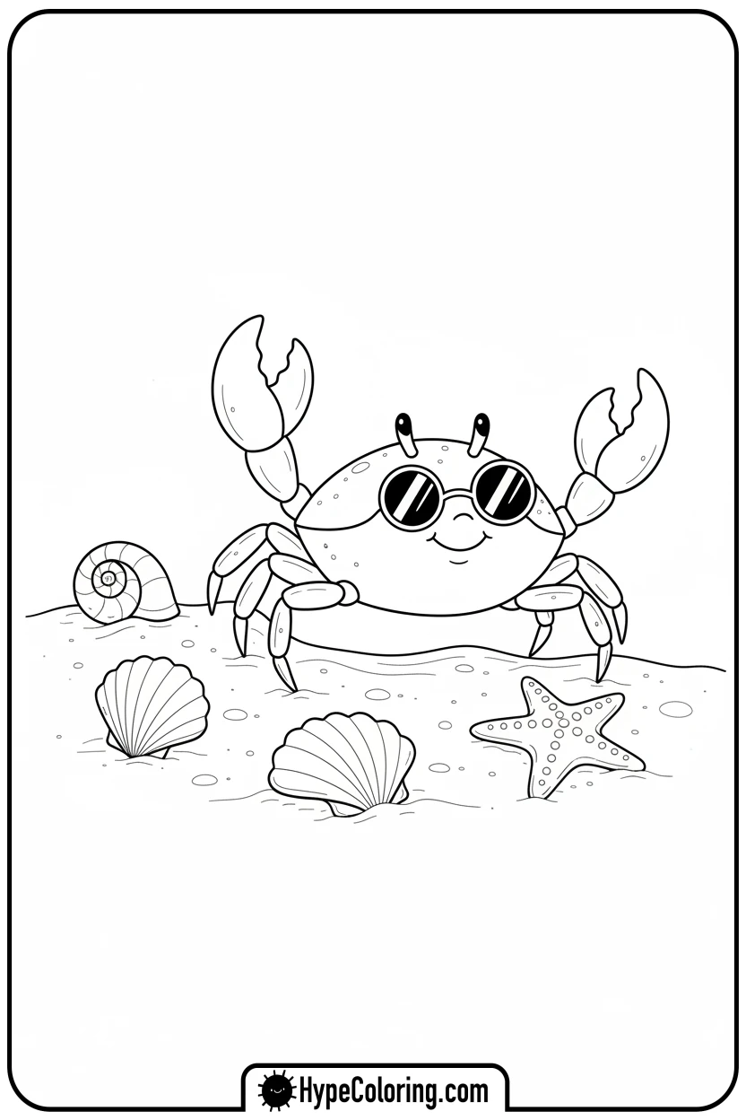 crab-wearing-sunglasses - summertime coloring pages