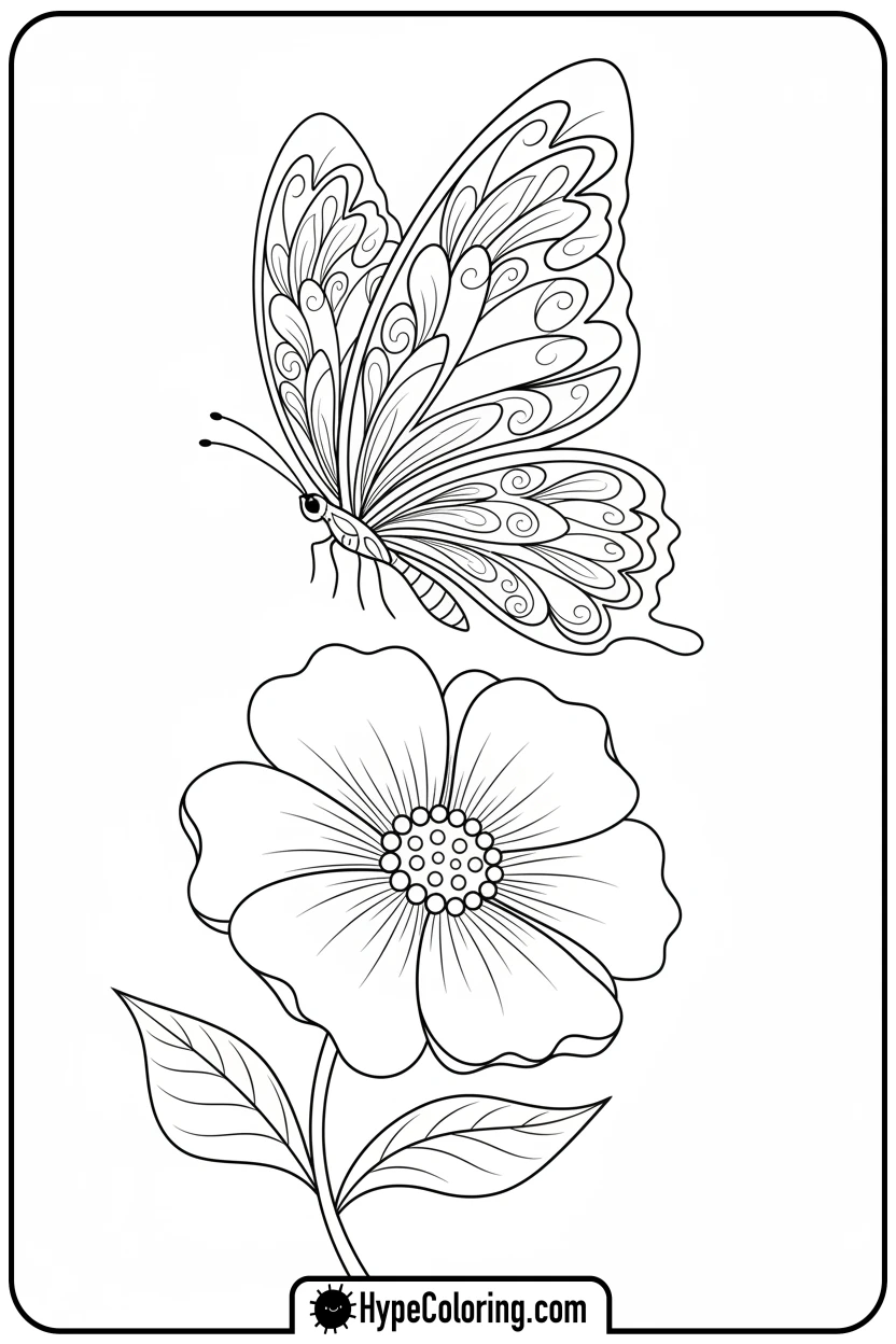 butterfly-on-flower - summertime coloring pages