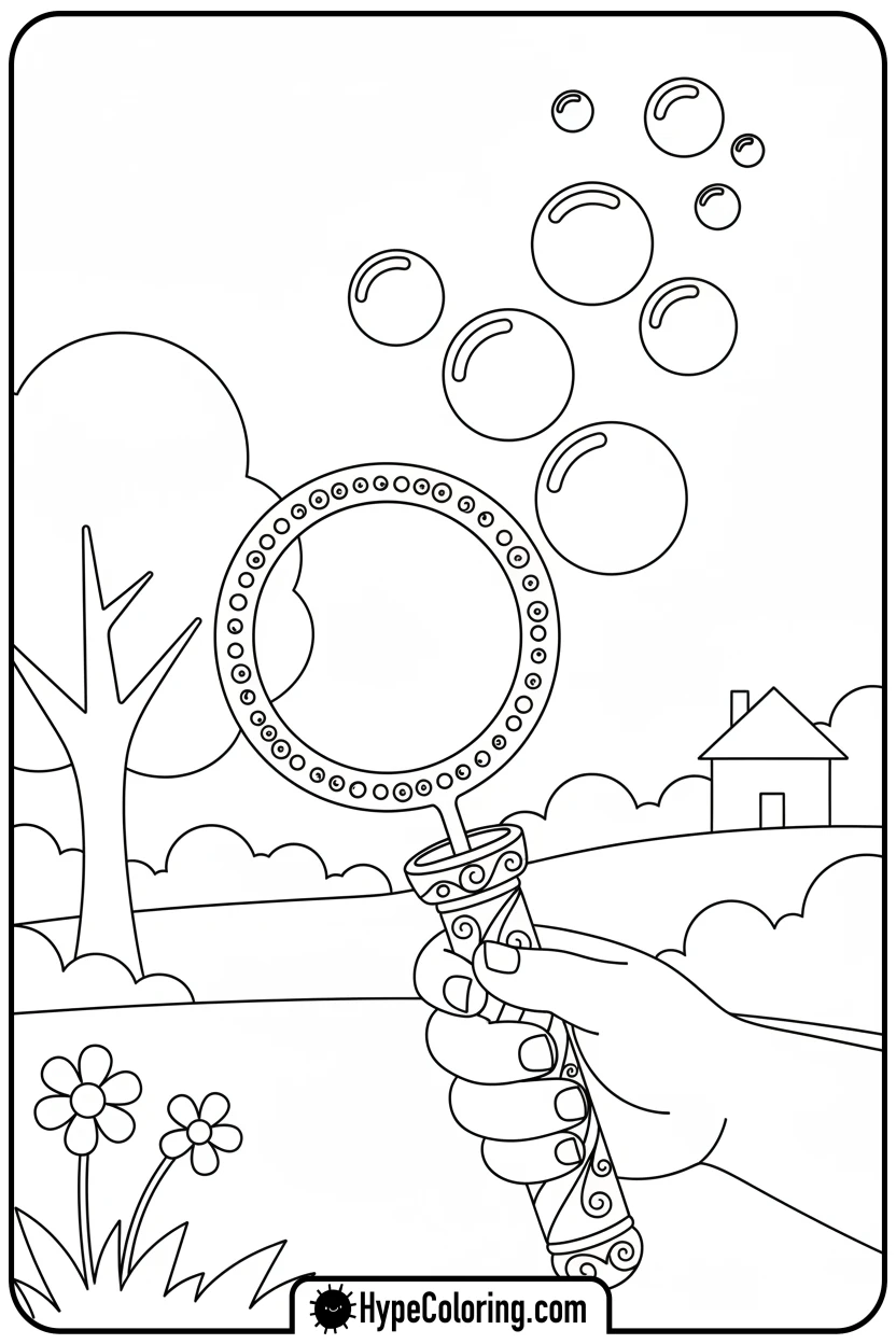 child-blowing-bubbles - summertime coloring pages