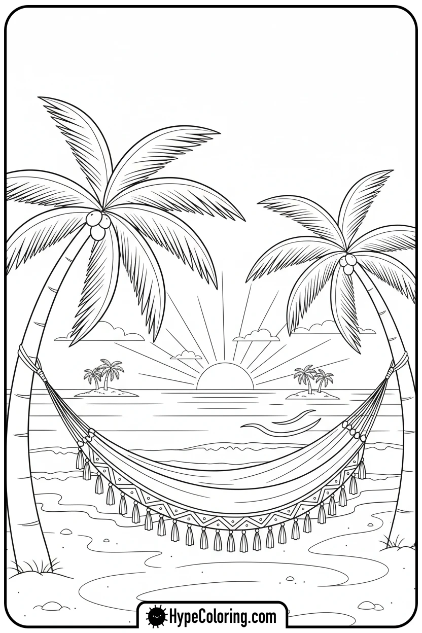 hammock-on-beach - summertime coloring pages