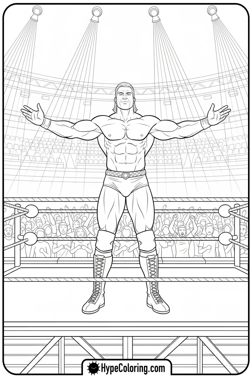 Click to download PDF wrestler-posing-in-ring - wwe coloring pages