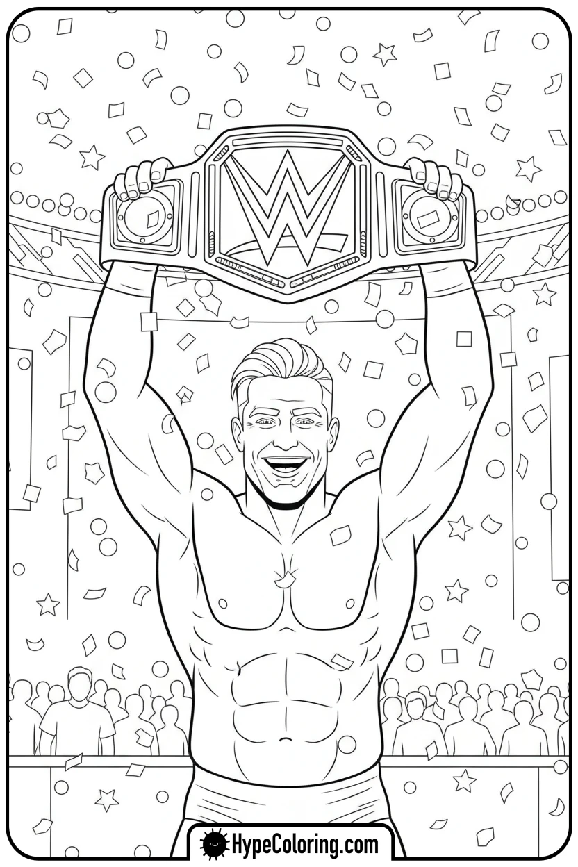 Click to download PDF wrestler-celebrating-with-belt - wwe coloring pages
