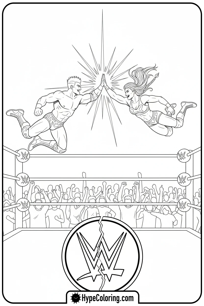 Click to download PDF tag-team-high-five - wwe coloring pages