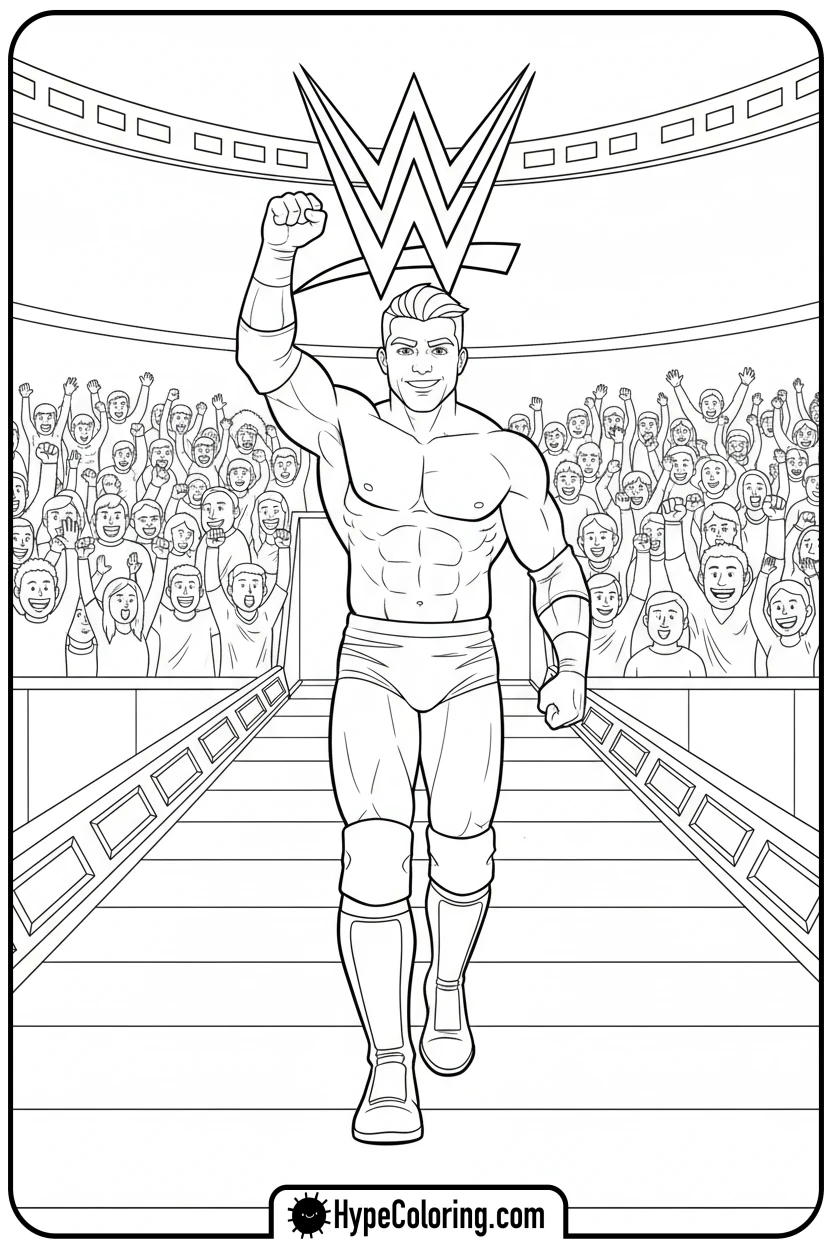 Click to download PDF wrestler-entering-arena - wwe coloring pages