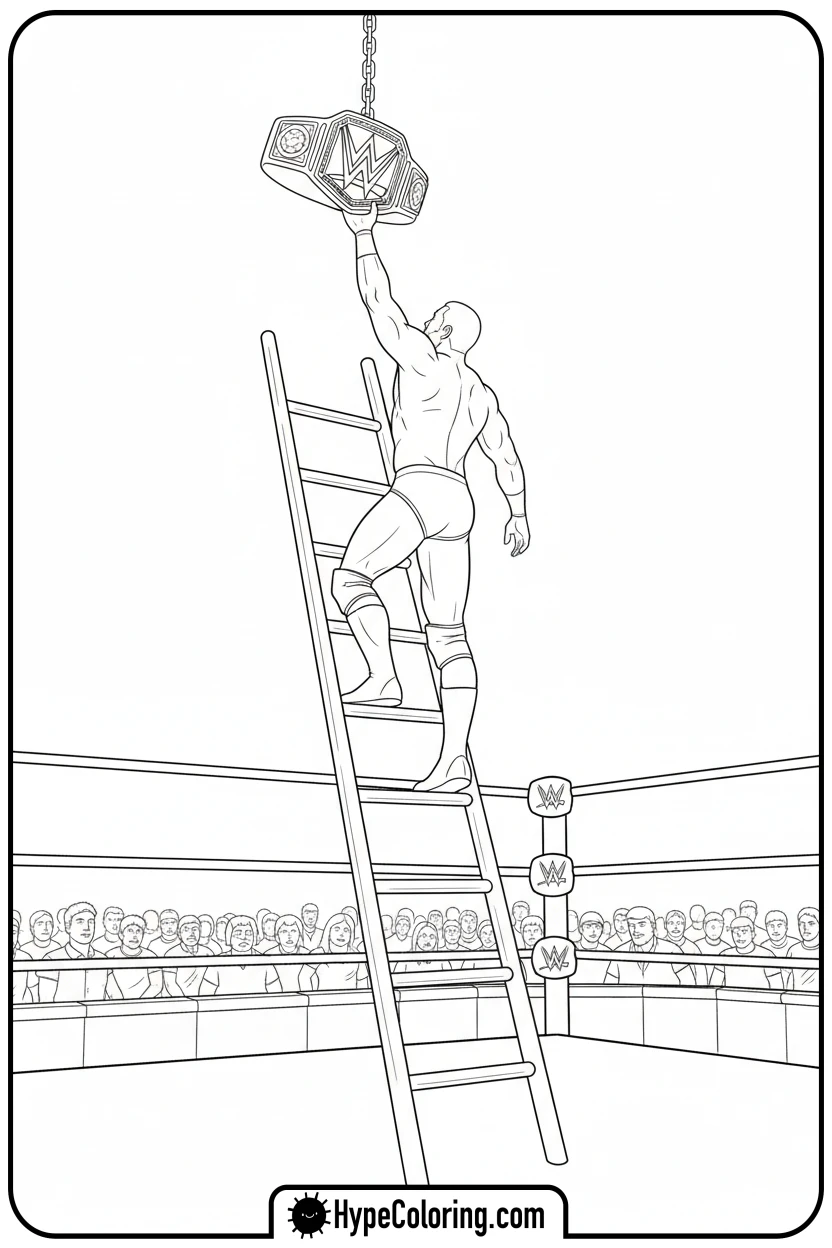 Click to download PDF wrestler-climbing-ladder - wwe coloring pages