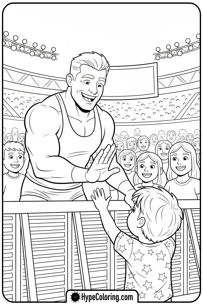Click to download PDF wrestler-high-fiving-fan - wwe coloring pages