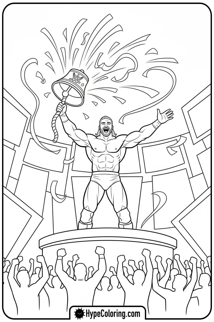 Click to download PDF wrestler-ringing-bell - wwe coloring pages