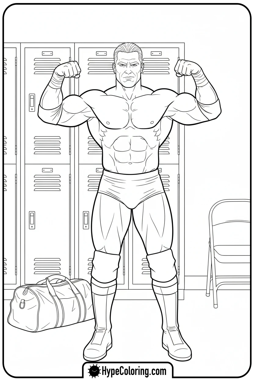 Click to download PDF wrestler-flexing-backstage - wwe coloring pages