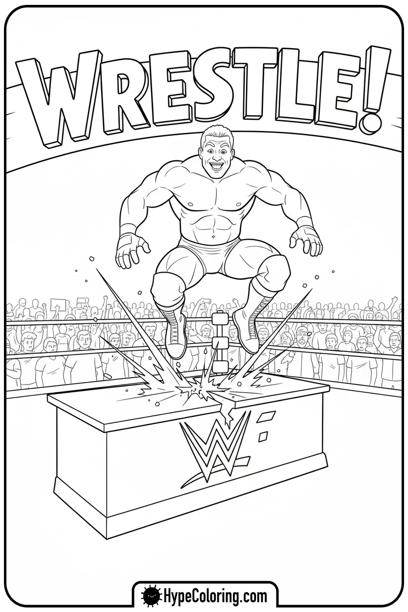 Click to download PDF wrestler-breaking-table - wwe coloring pages