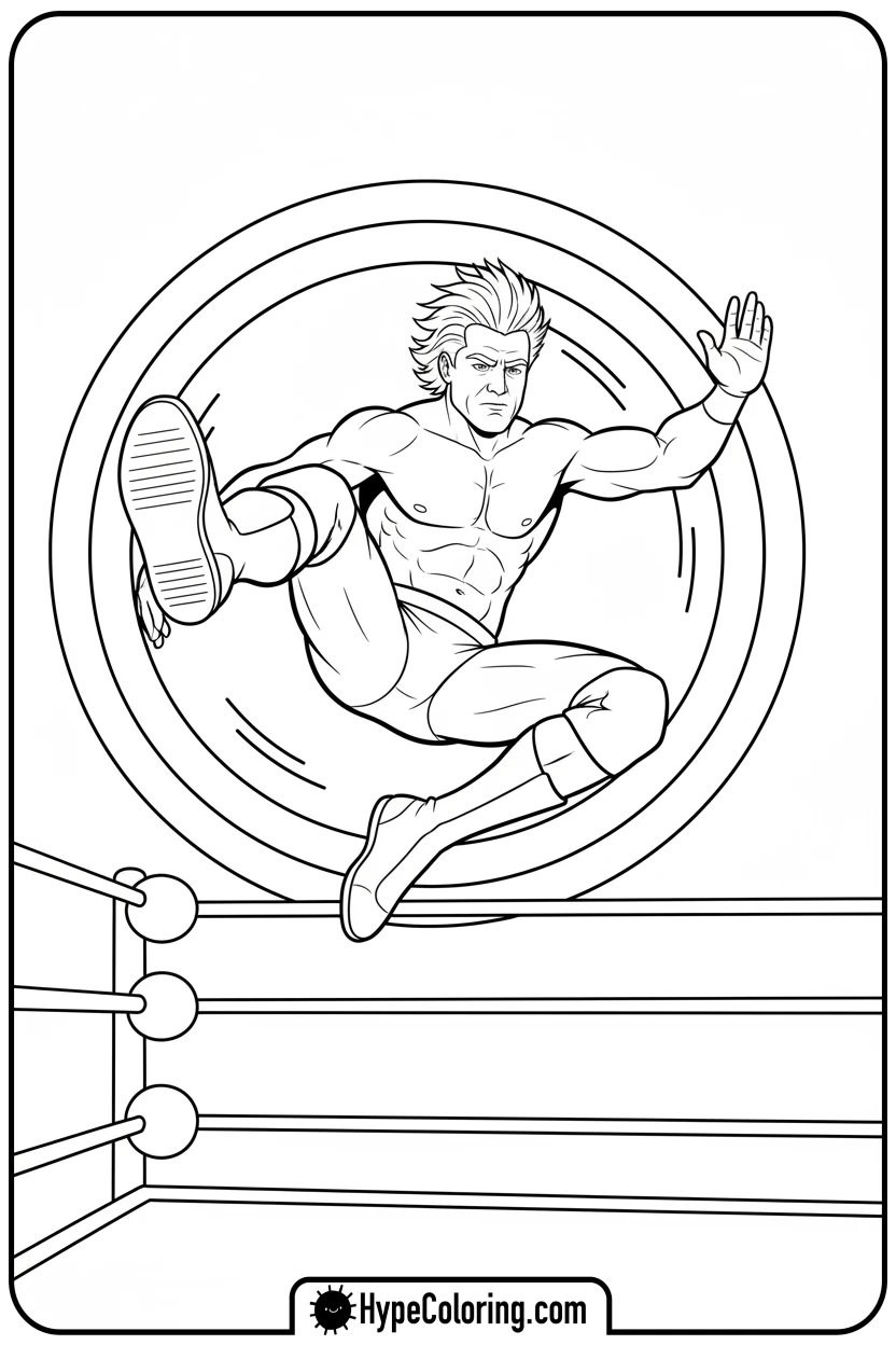 Click to download PDF wrestler-mid-air-kick - wwe coloring pages