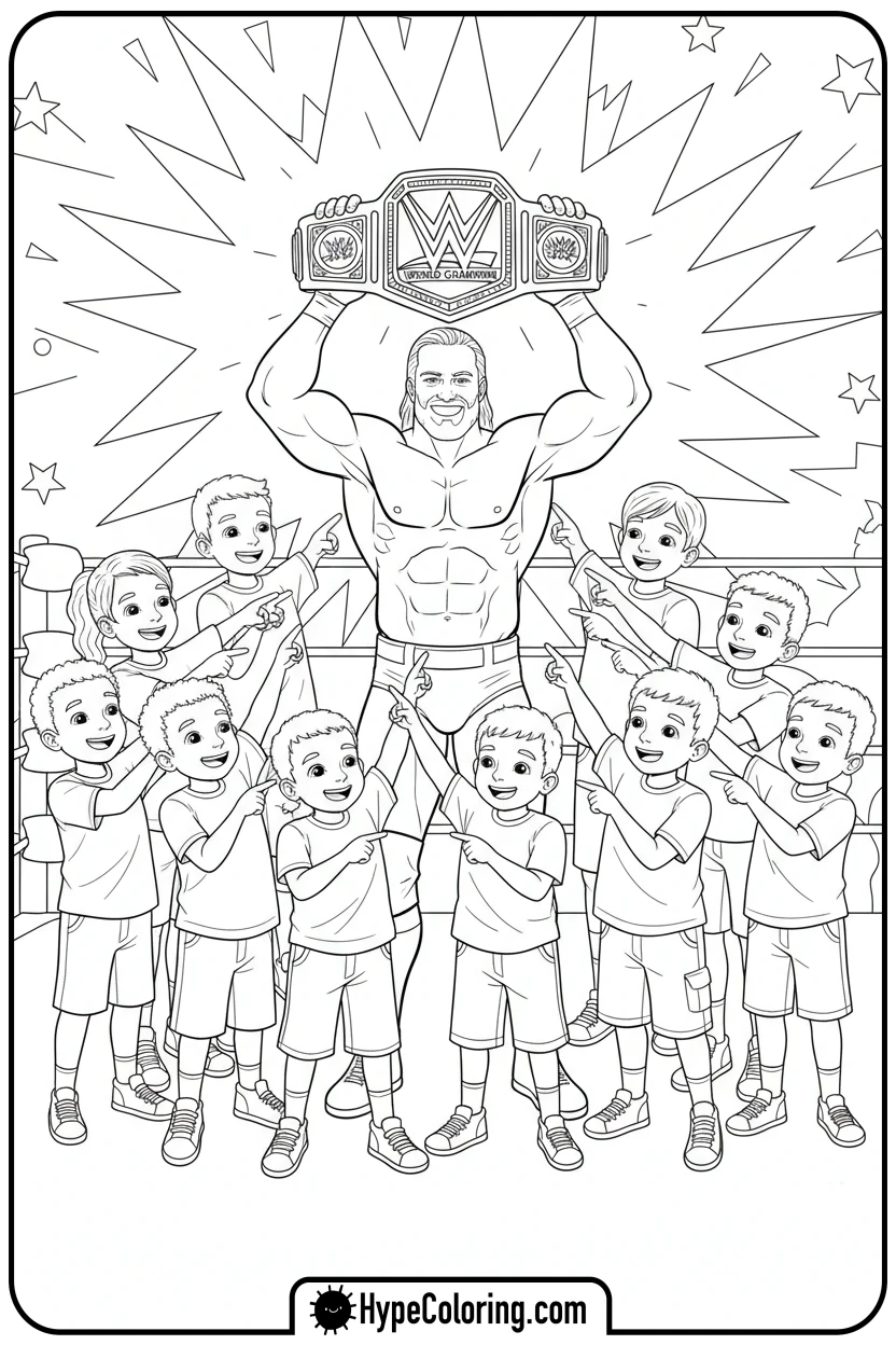 Click to download PDF champion-with-kids - wwe coloring pages
