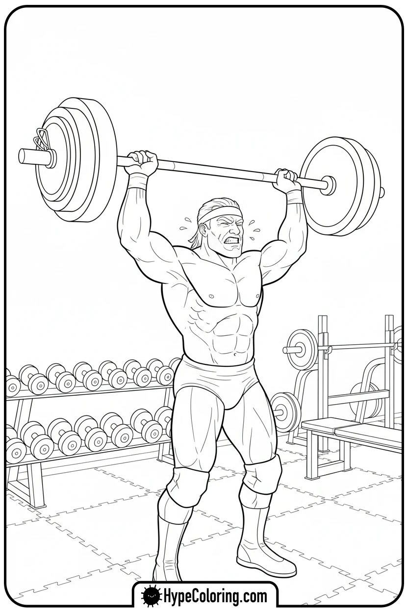 Click to download PDF wrestler-training-with-weights - wwe coloring pages