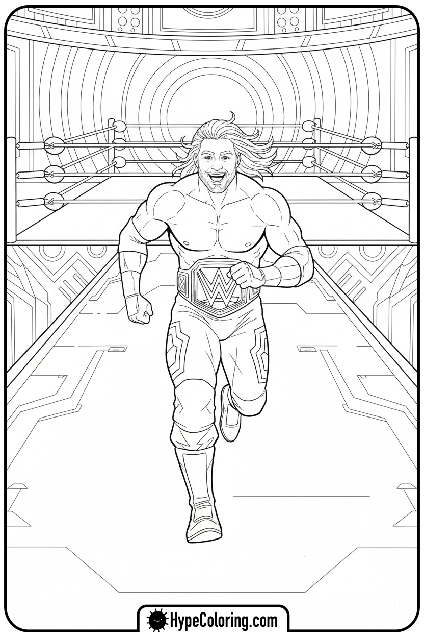 Click to download PDF wrestler-running-to-ring - wwe coloring pages