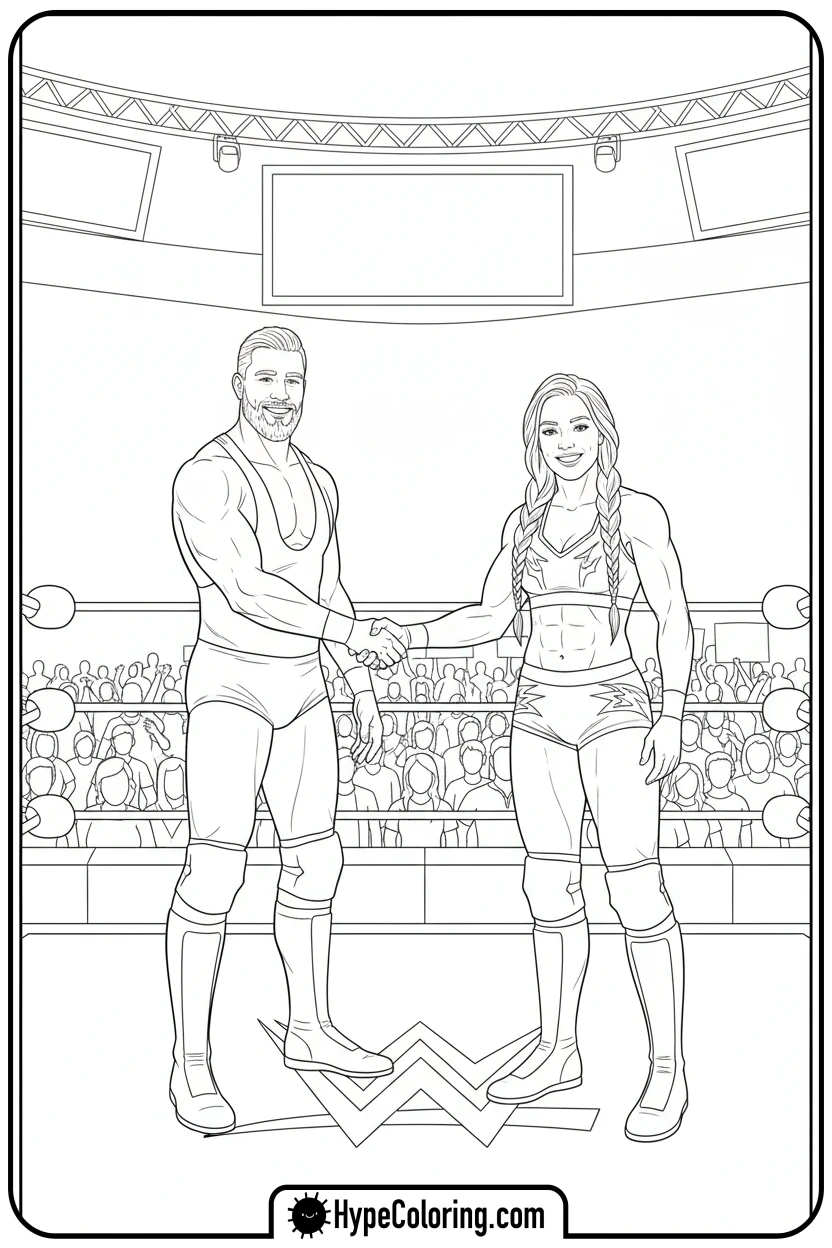Click to download PDF wrestlers-shaking-hands - wwe coloring pages