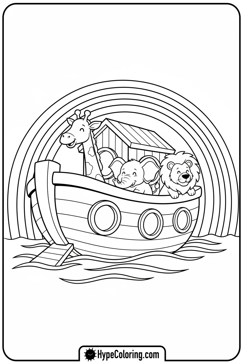 noah-s-ark-with-animals-and-rainbow - bible verse coloring pages