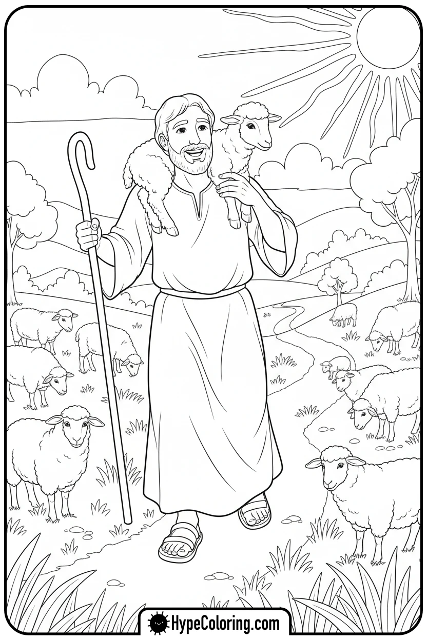 shepherd-carrying-a-lamb - bible verse coloring pages