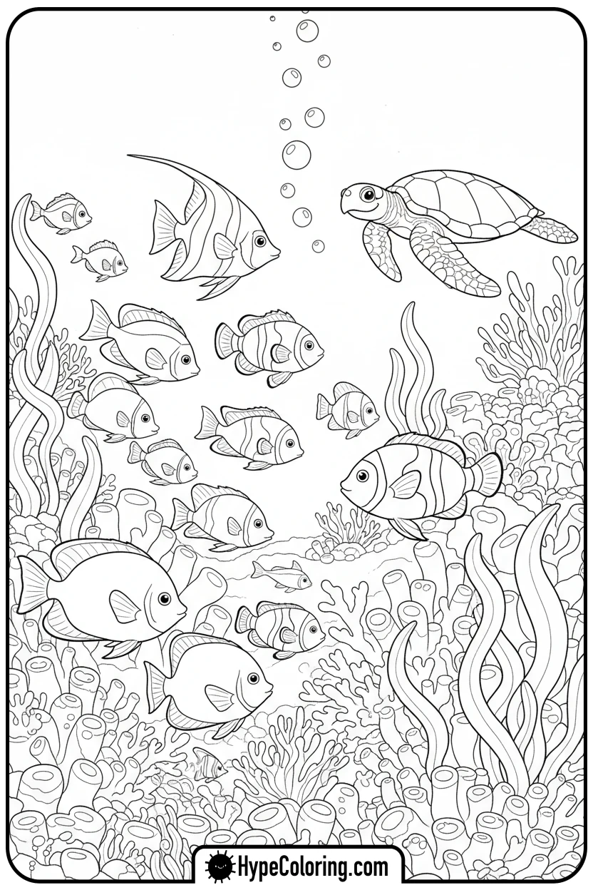 fish-swimming-in-coral-reef - bible verse coloring pages