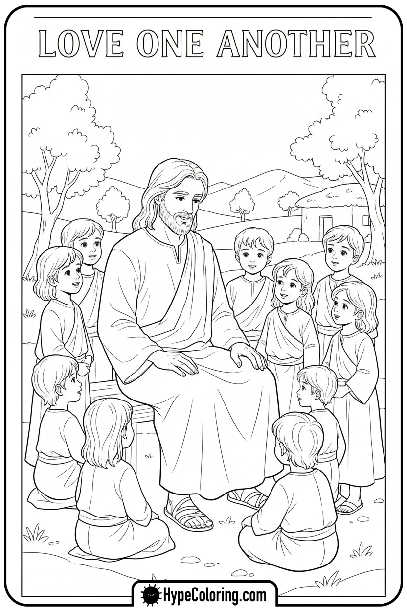 jesus-with-children - bible verse coloring pages