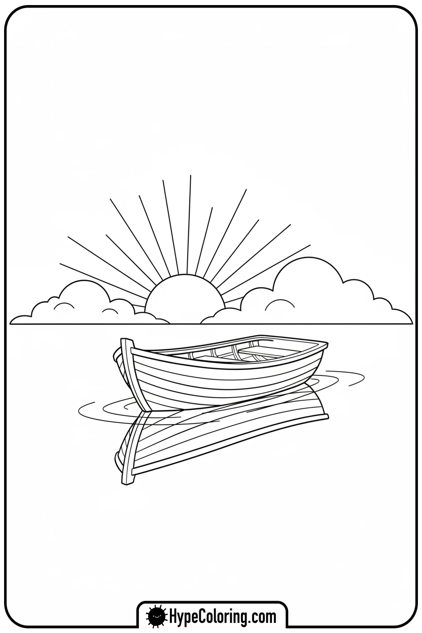 boat-on-calm-water-at-sunrise - bible verse coloring pages