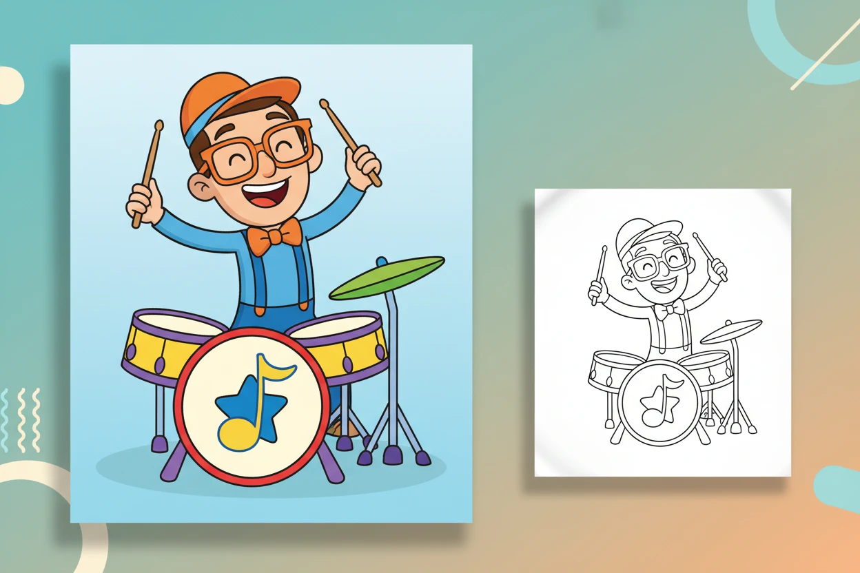 blippi-enthusiastically-hitting-a-bright - blippi coloring page