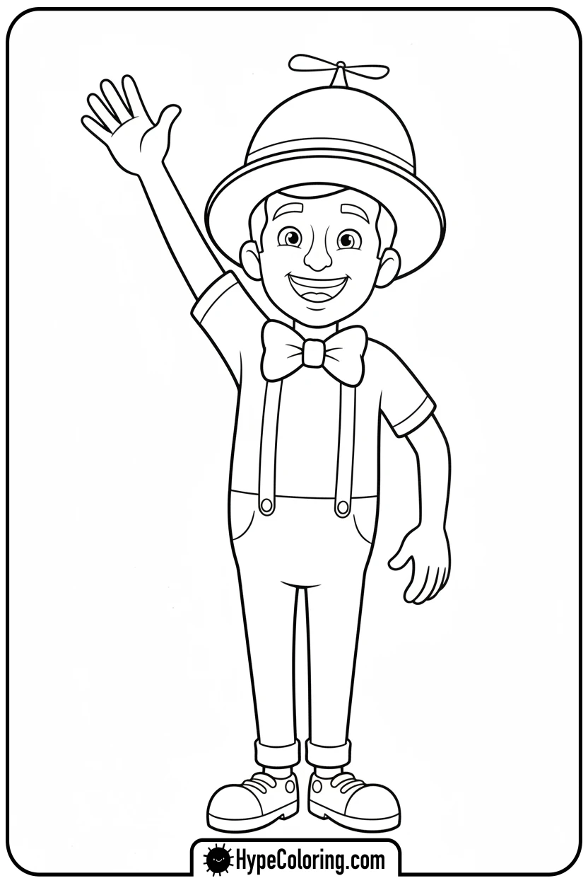 blippi-waving-happily - blippi coloring page