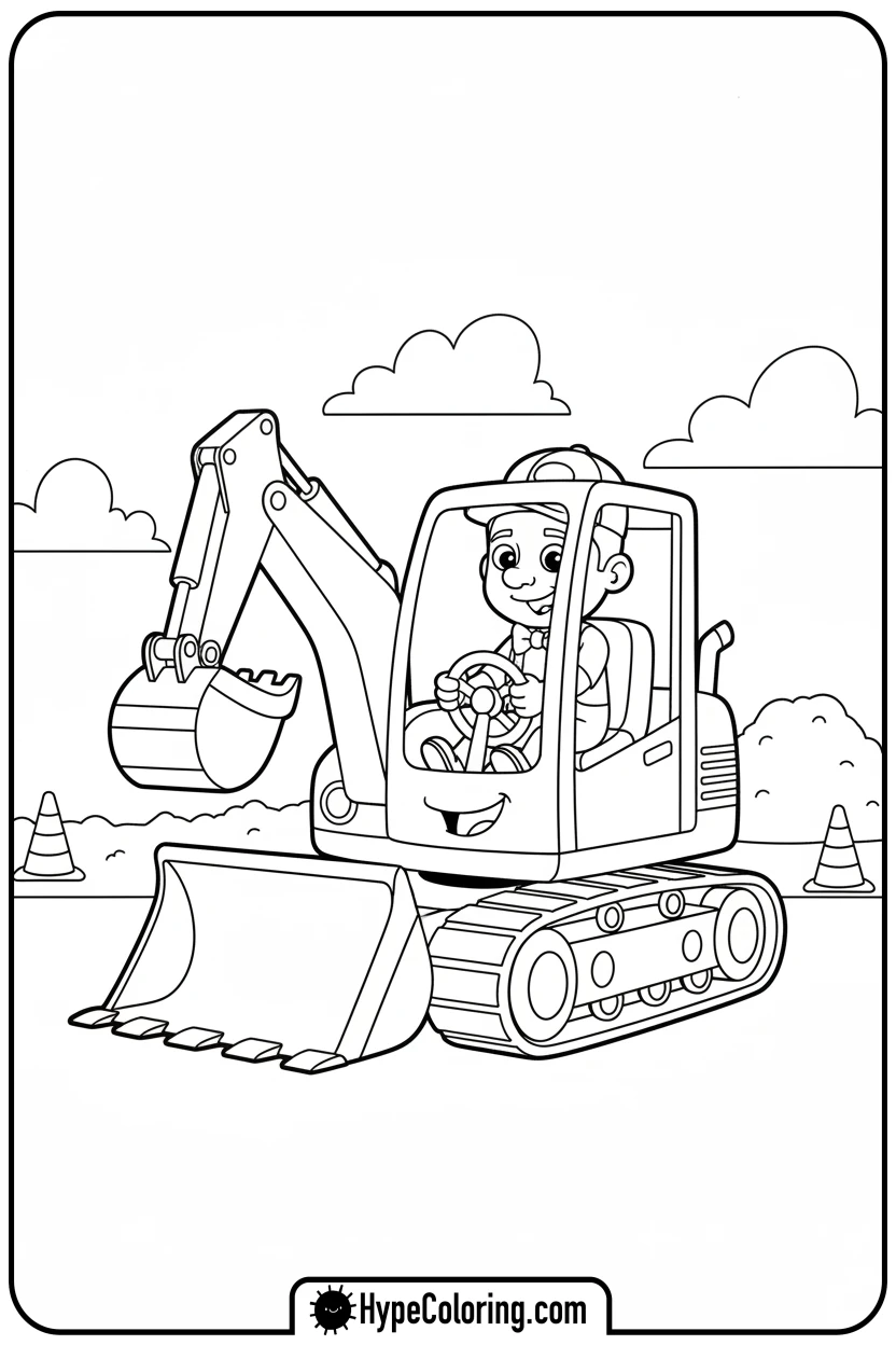 blippi-driving-excavator - blippi coloring page