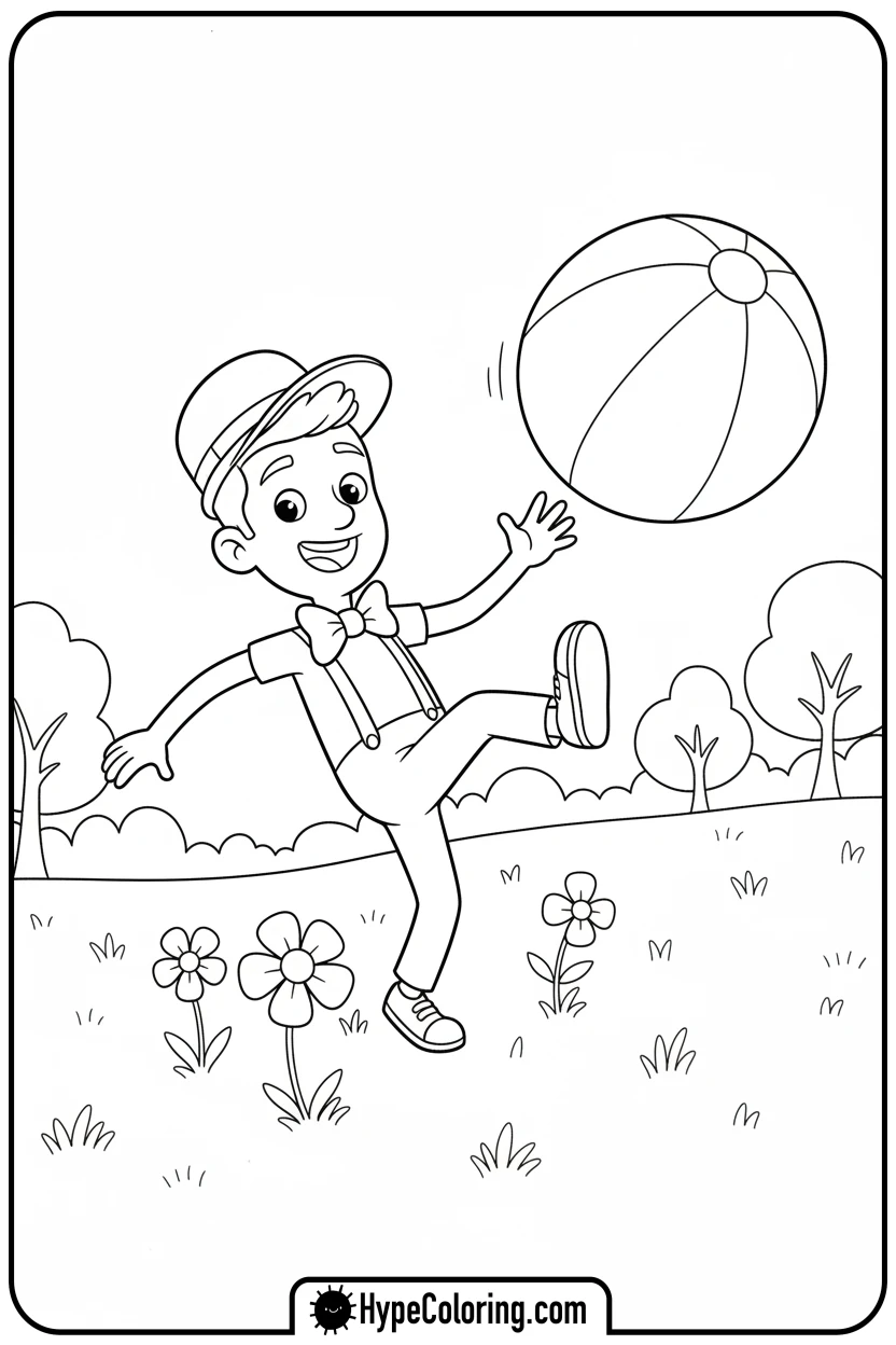 blippi-kicking-beach-ball - blippi coloring page