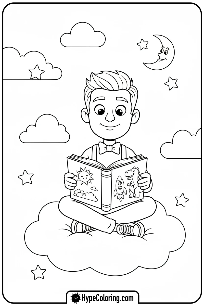 blippi-reading-book - blippi coloring page