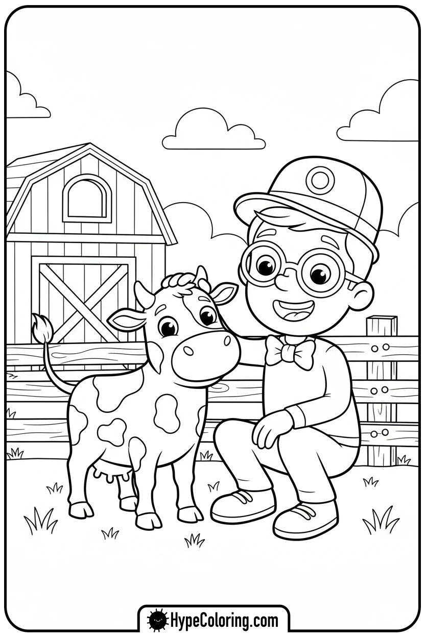 blippi-petting-cow - blippi coloring page