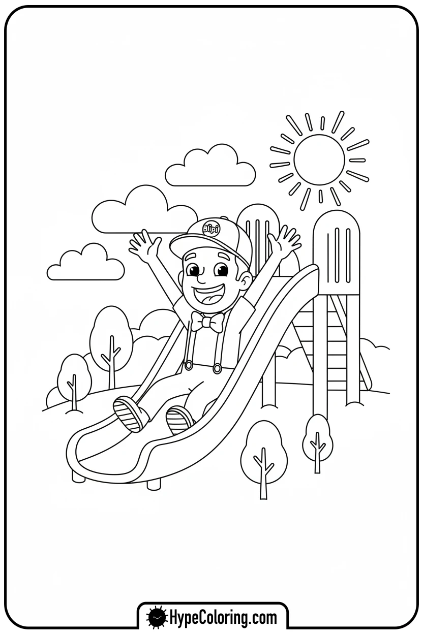 blippi-on-slide - blippi coloring page