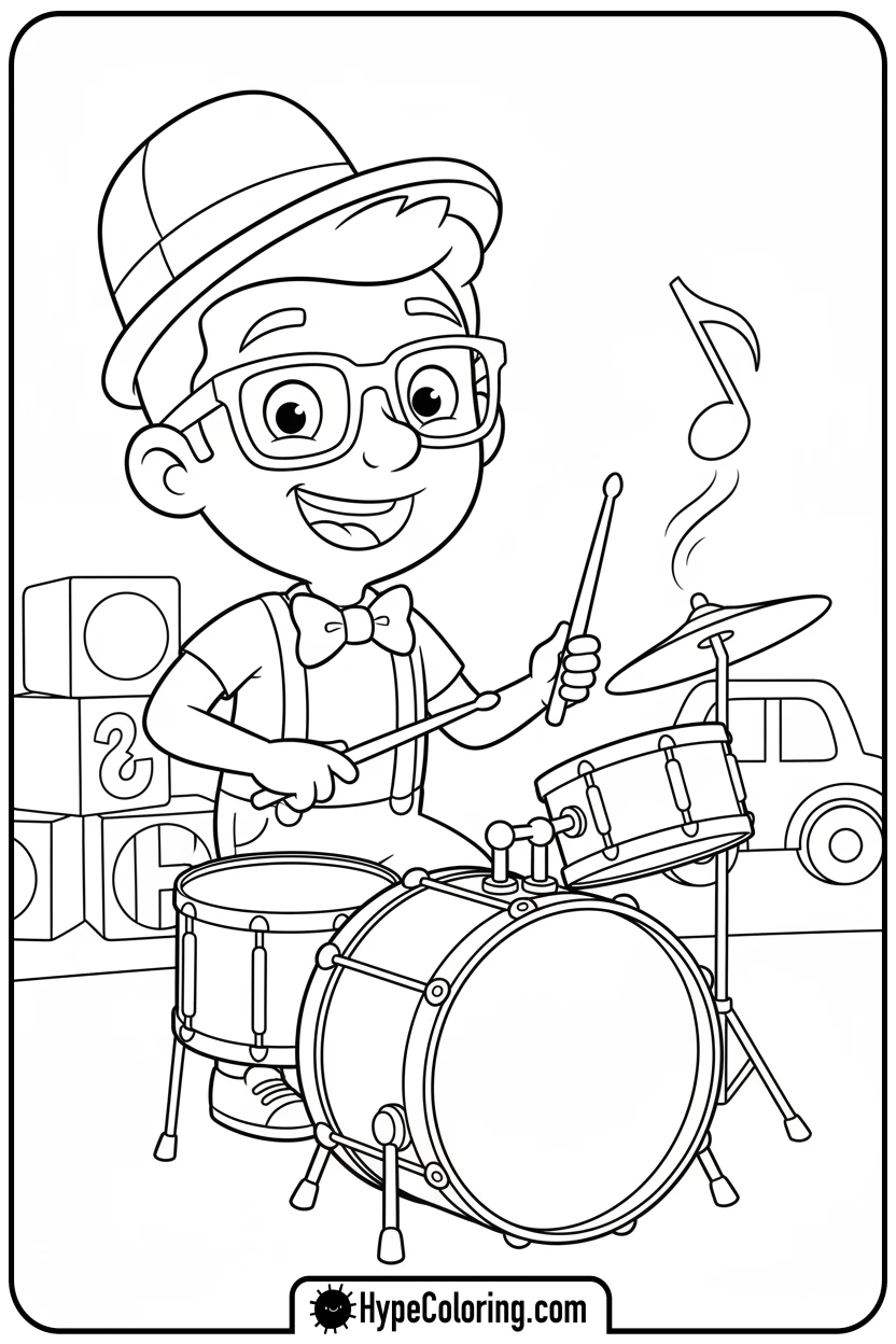 blippi-playing-drums - blippi coloring page